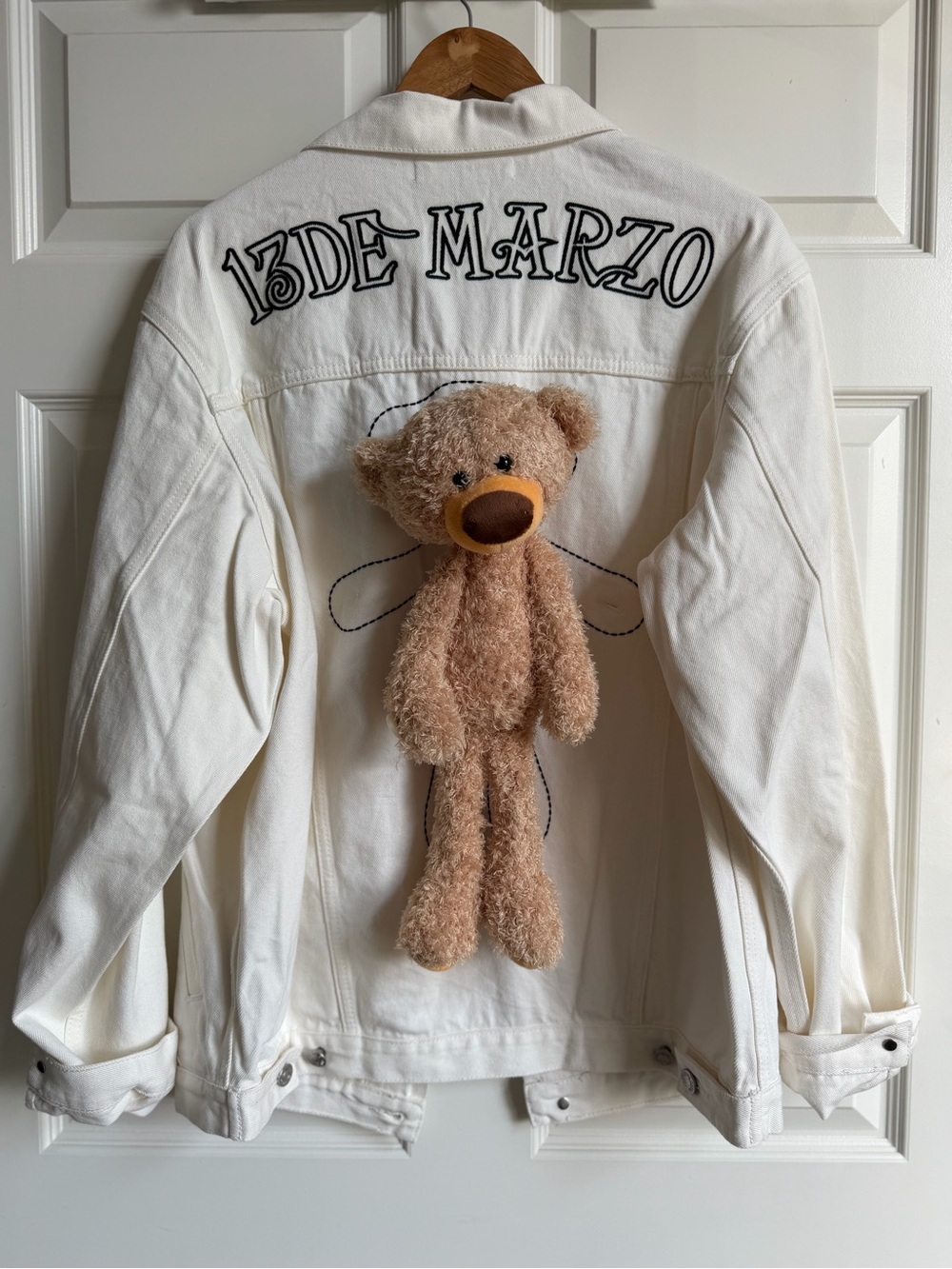 NWT 13DE MARZO White Denim Bear Jacket Size L